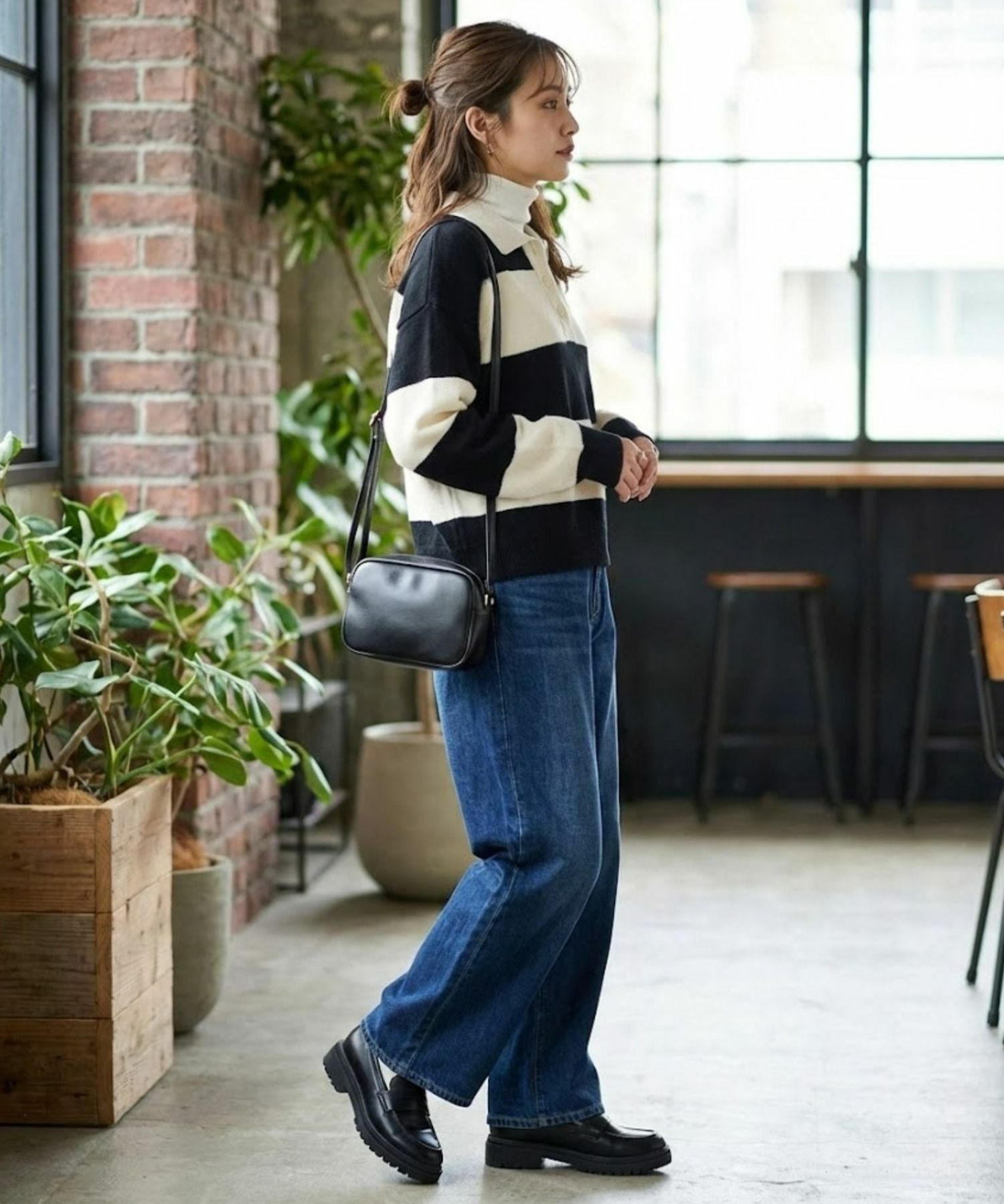 NAVY 襟付きポロニットプルオーバー レディース