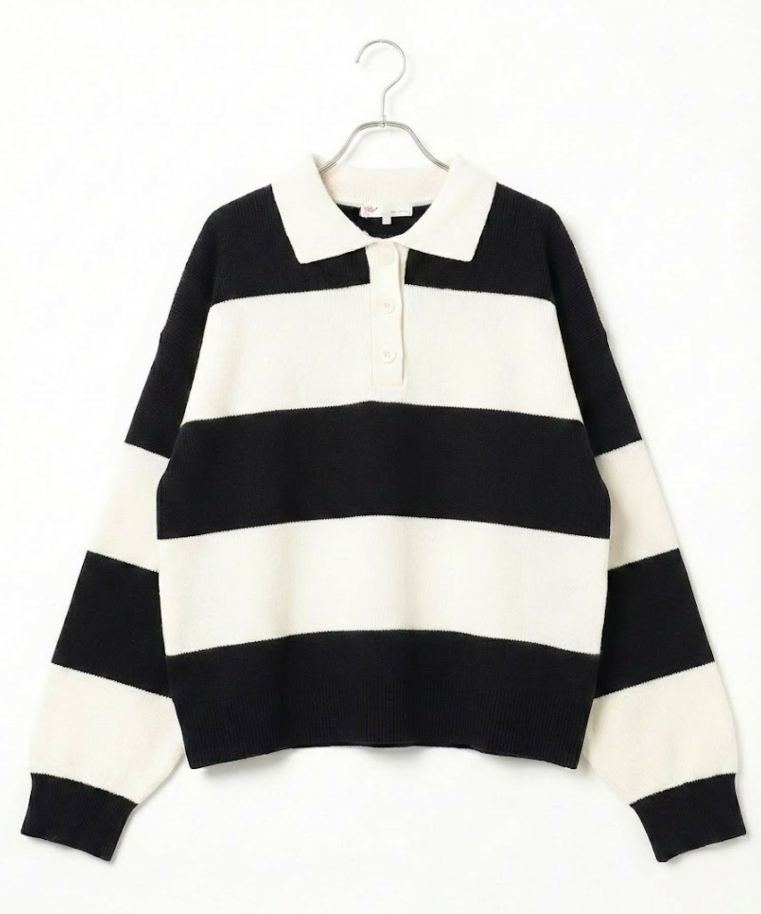 NAVY 襟付きポロニットプルオーバー レディース