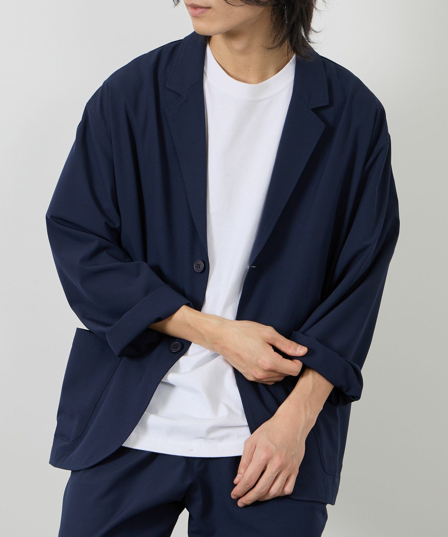 URBAN COLLECTION ポリリップストップ テーラードジャケット＆イージーパンツ セットアップ メンズ