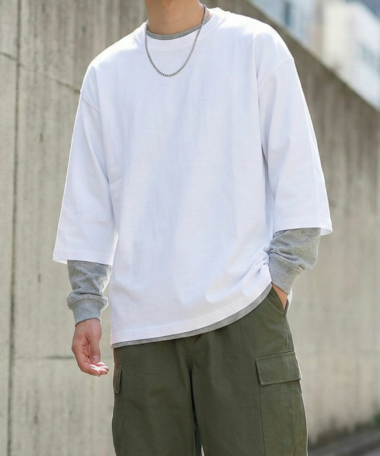 NAVY  BCIコットン リラックスフィット 7分袖Tシャツ メンズ商品サムネイル-1