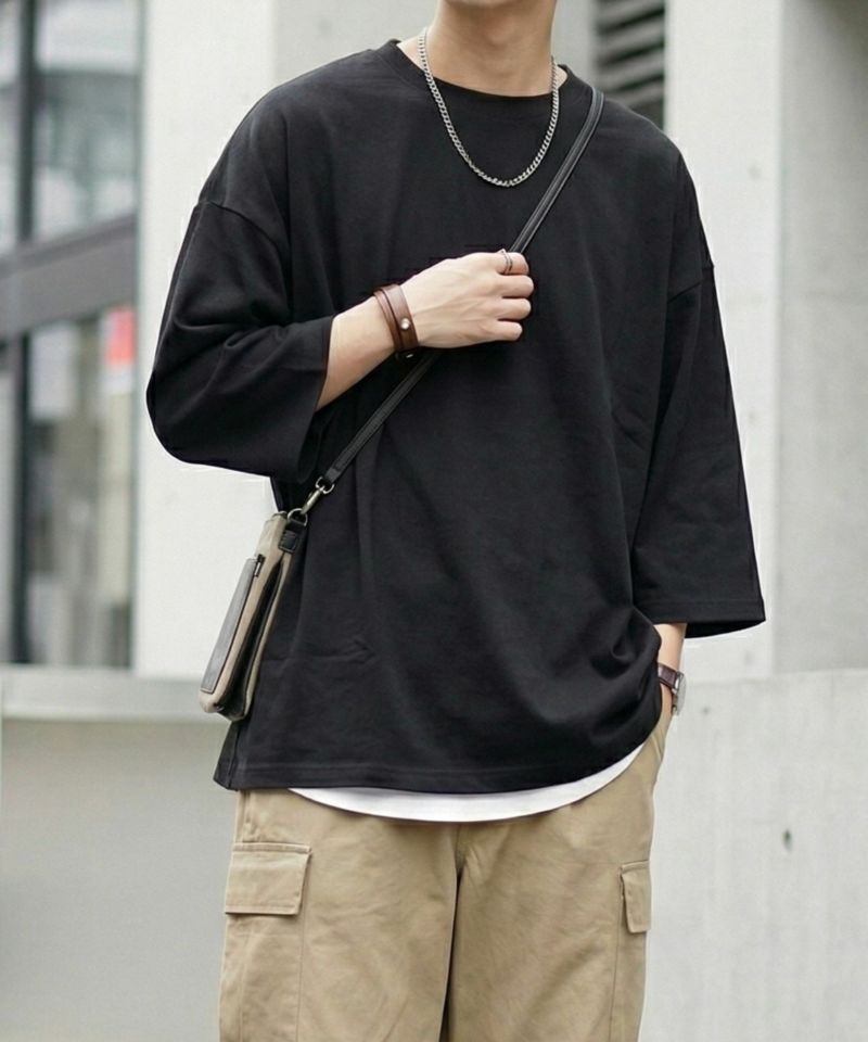 NAVY  BCIコットン リラックスフィット 7分袖Tシャツ メンズ商品画像-3