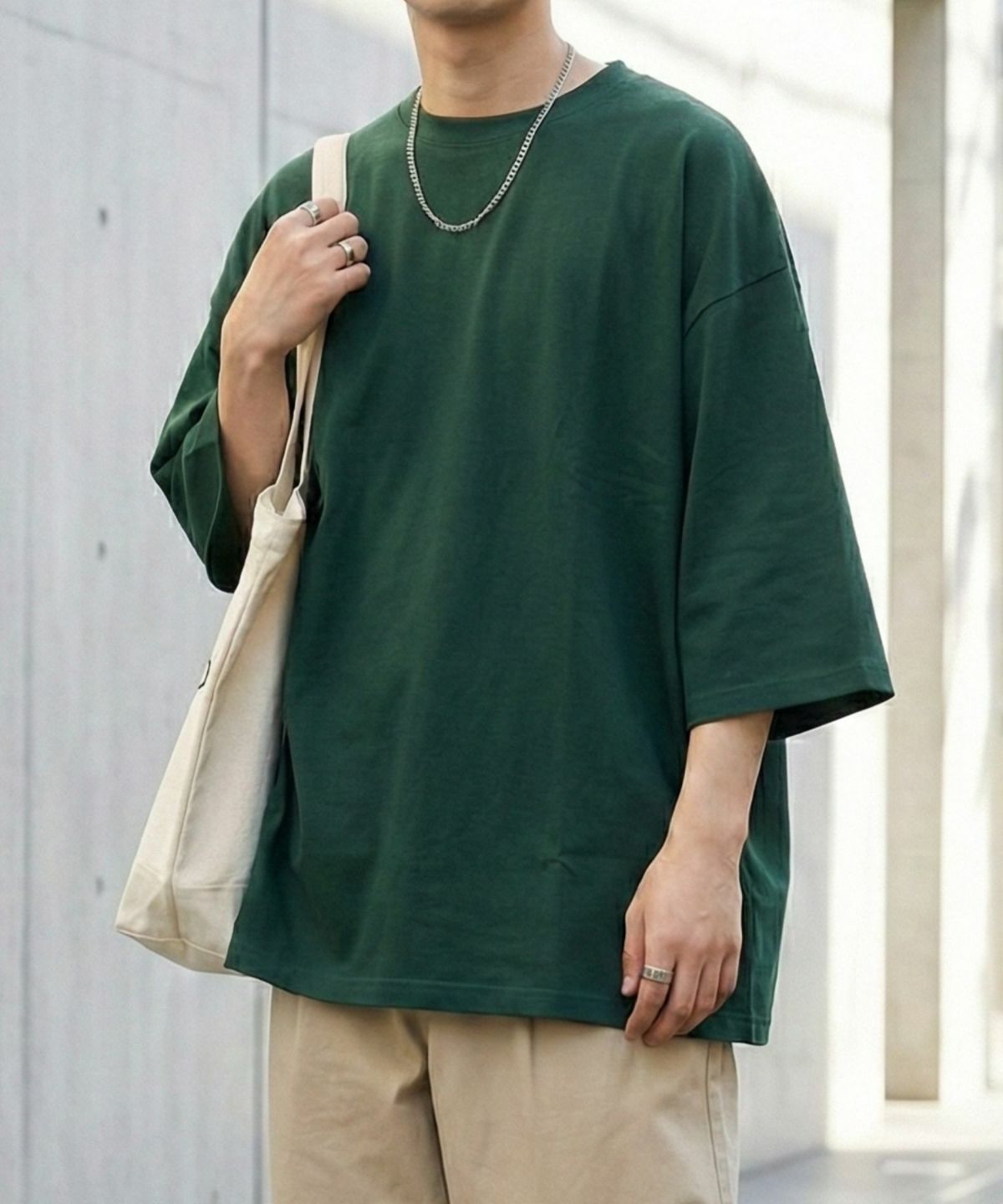 NAVY BCIコットン リラックスフィット 7分袖Tシャツ メンズ