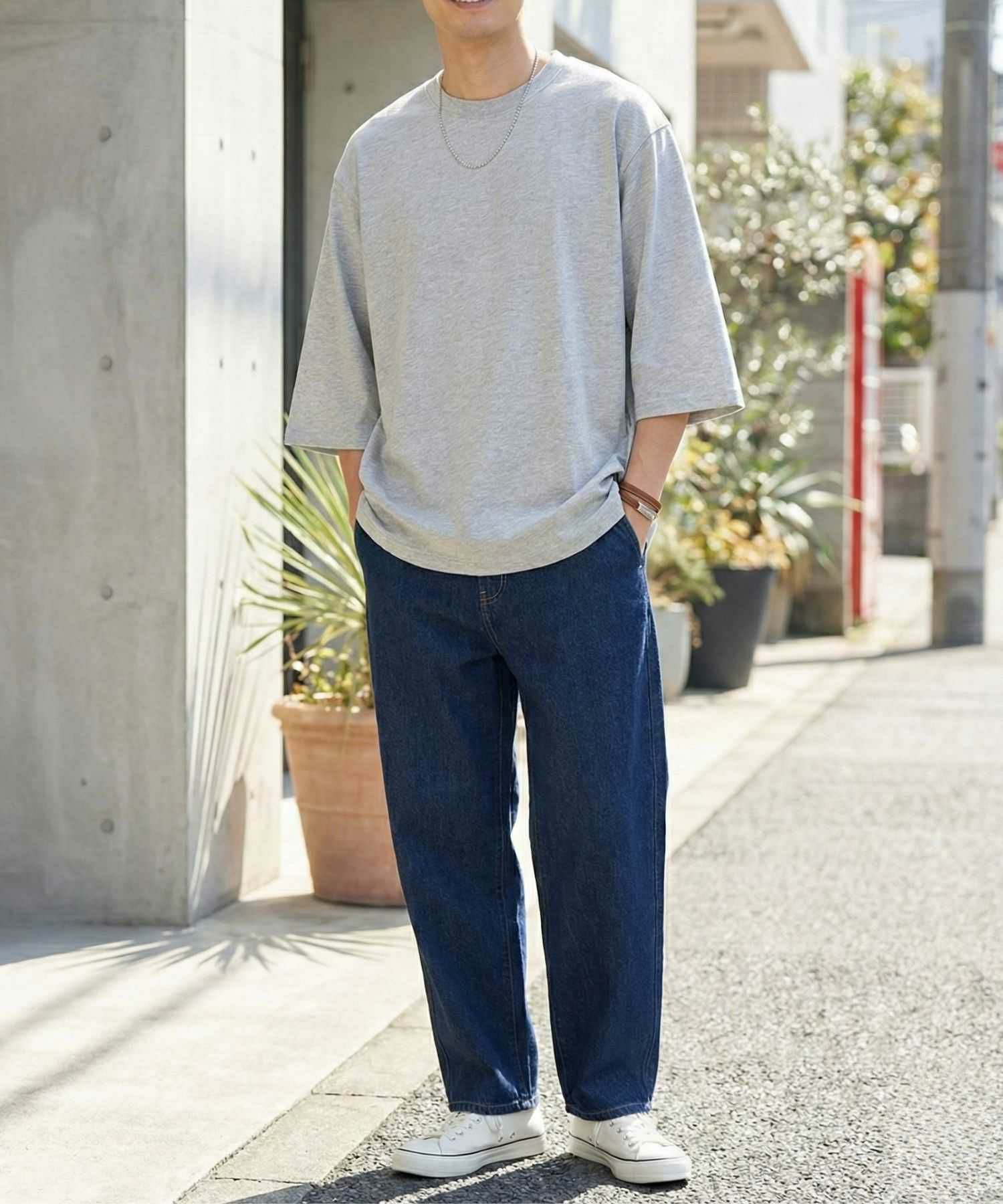 NAVY BCIコットン リラックスフィット 7分袖Tシャツ メンズ