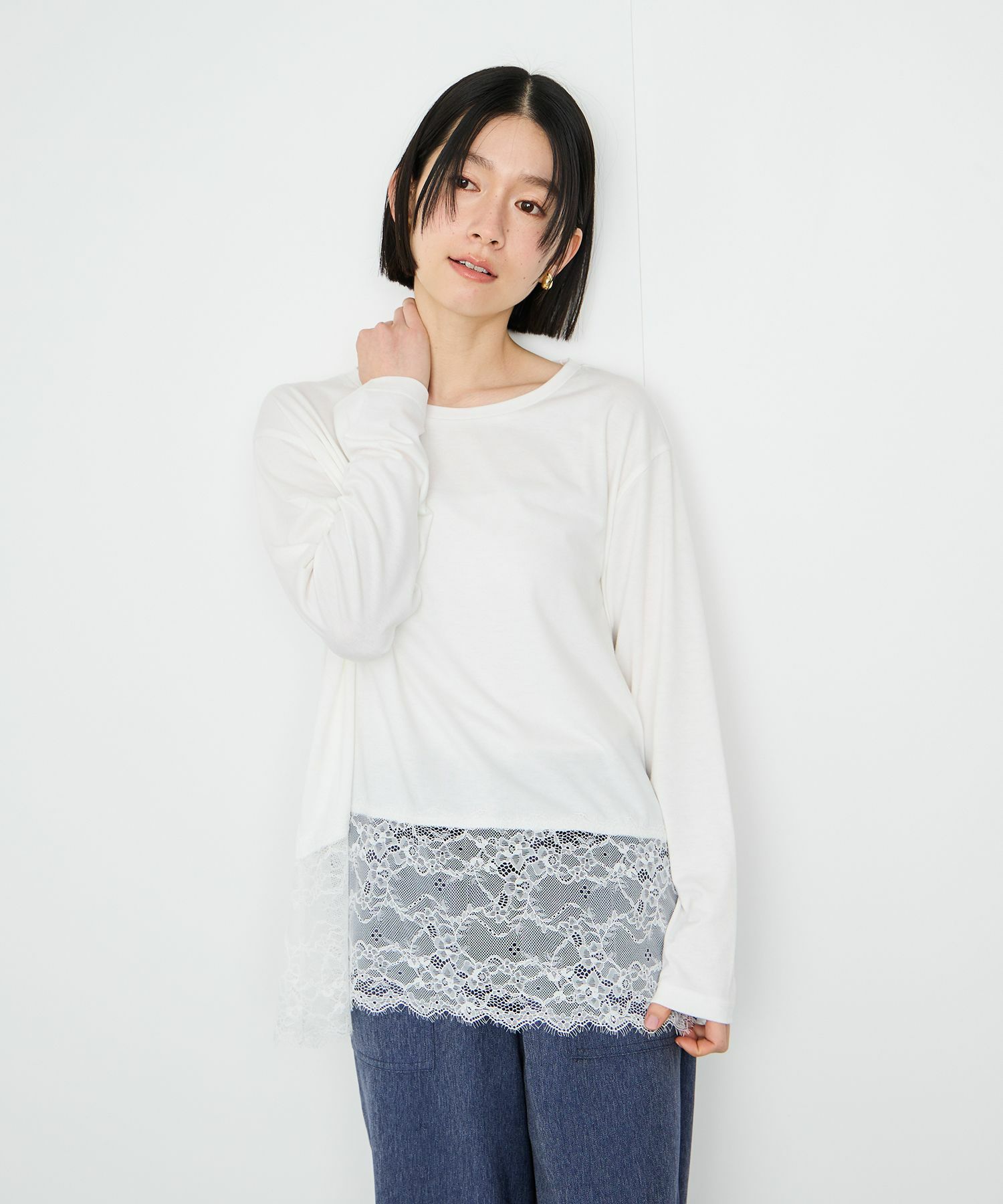 Idnes レースコンビカットソー レディース メール便 対応商品