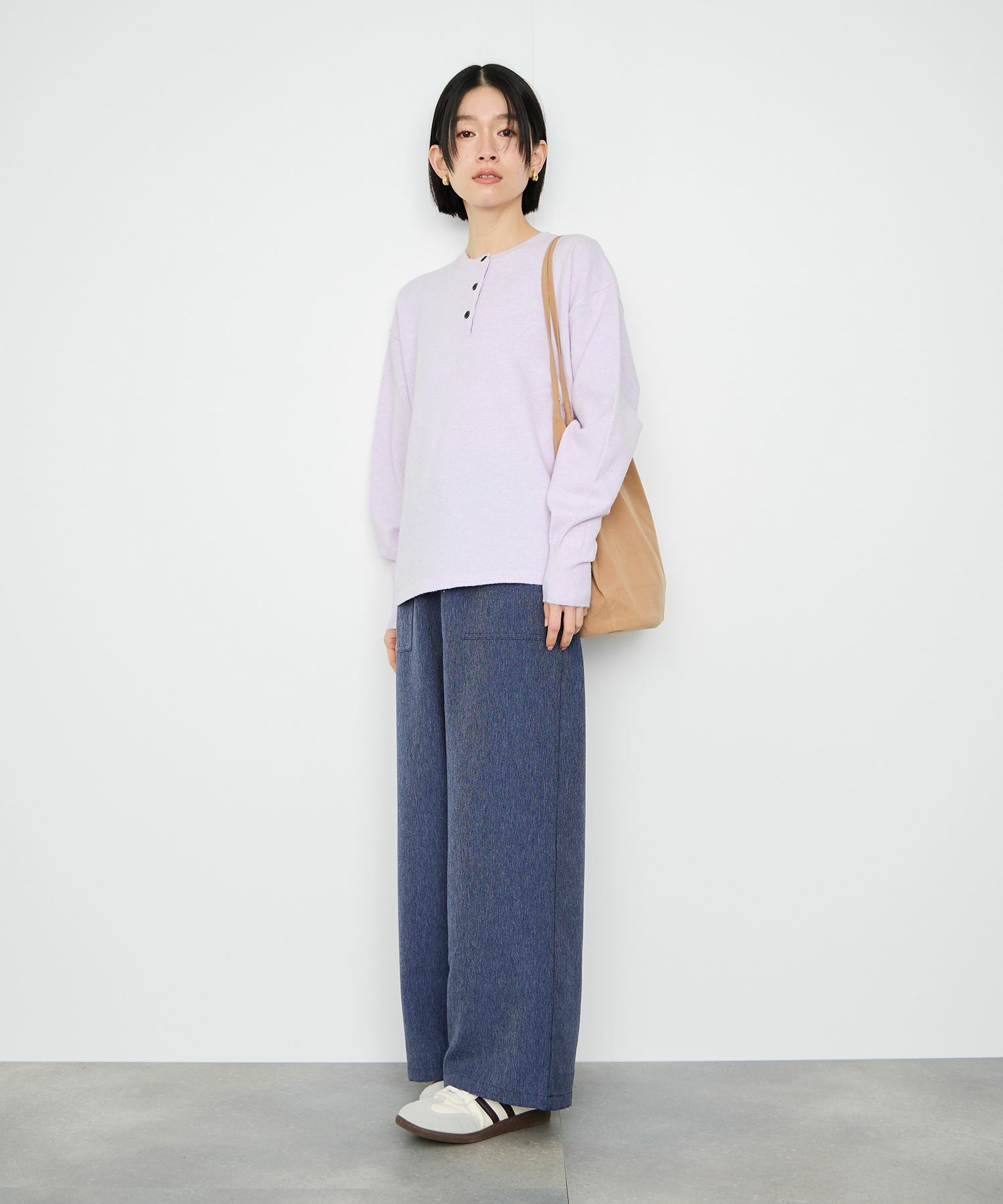 Idnes ヘンリーネックニット レディース